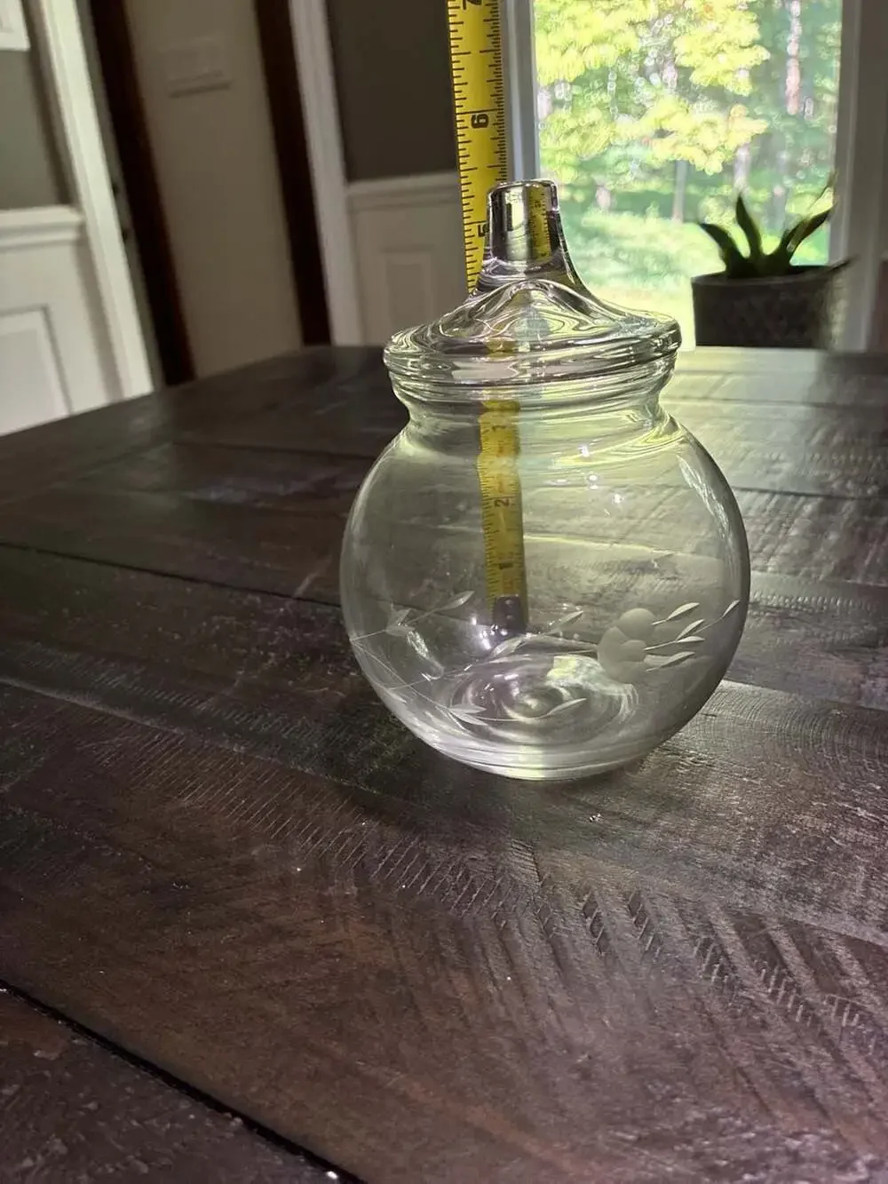 Princess House Heritage Etched Glass Vanity Cotton Ball Jar with Lid